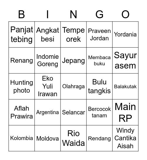 Ruka Xing Bingo Card