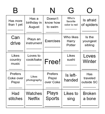 Find someone who... Bingo Card
