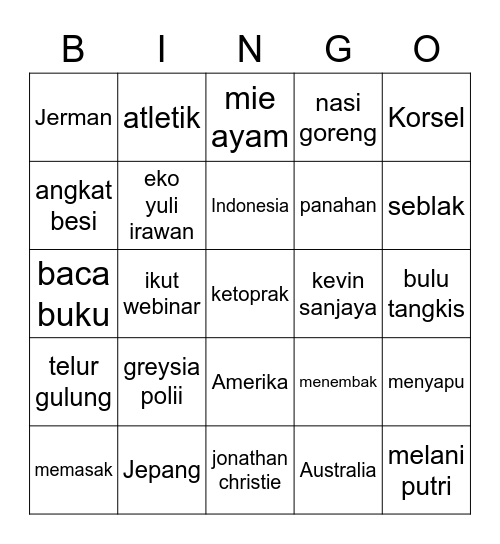 MINKY Bingo Card