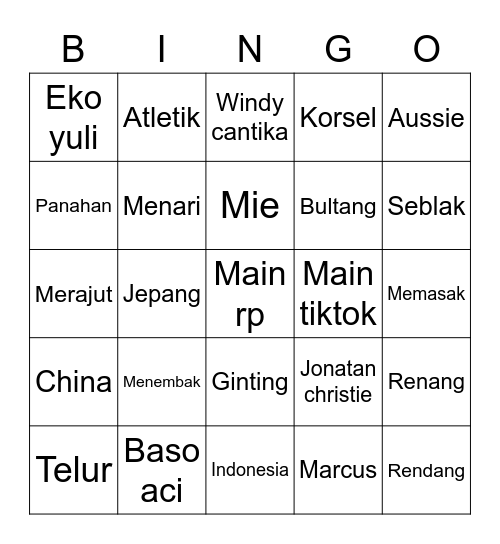 Punya Eric Bingo Card
