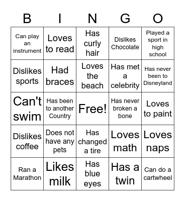 ICE BREAKER Bingo Card