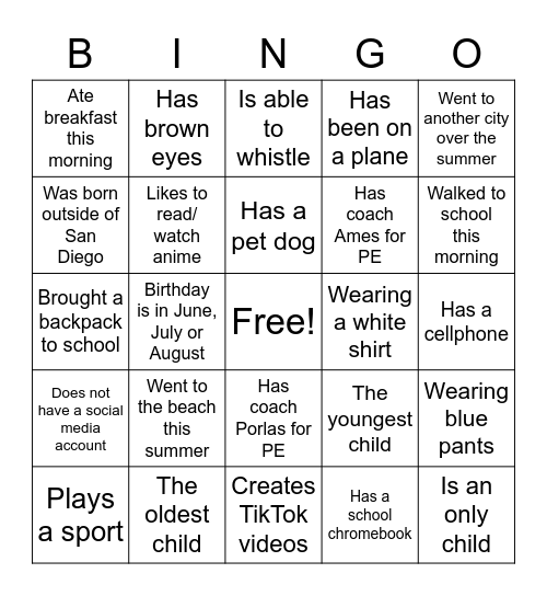 Untitled Bingo Card
