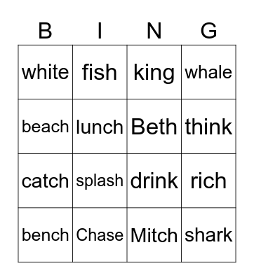 Phonics U1-3 Bingo Card