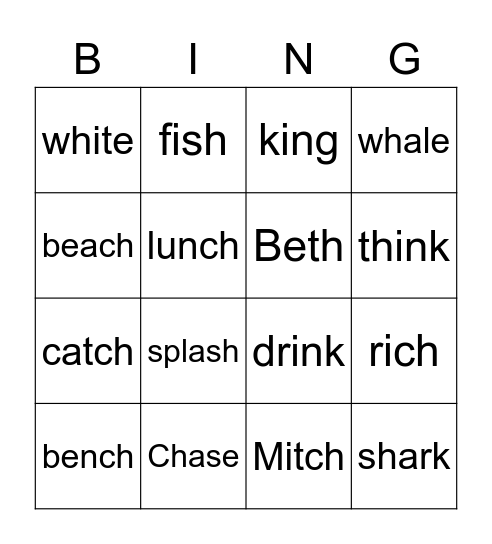 Phonics U1-3 Bingo Card