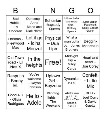 Musical Bingo Card