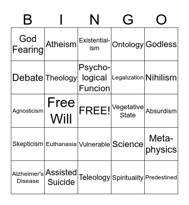 Atheism and Assisted Suicide Bingo Card