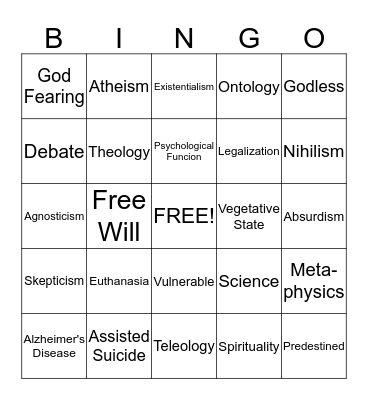 Atheism and Assisted Suicide Bingo Card