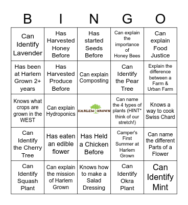 WEST Harlem Grown 2021 Bingo Card