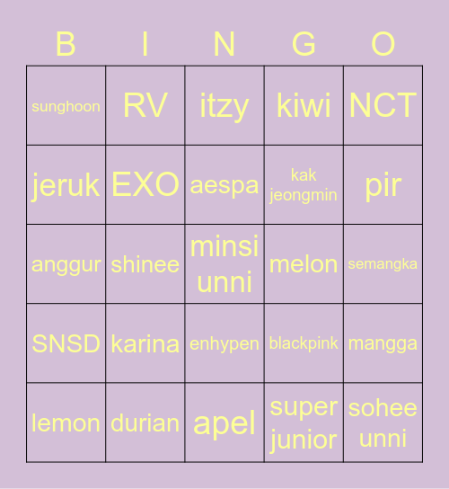 Bingo with Kak Jeongmin Bingo Card