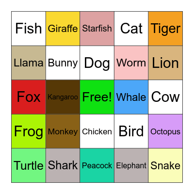 Animal Bingo Card