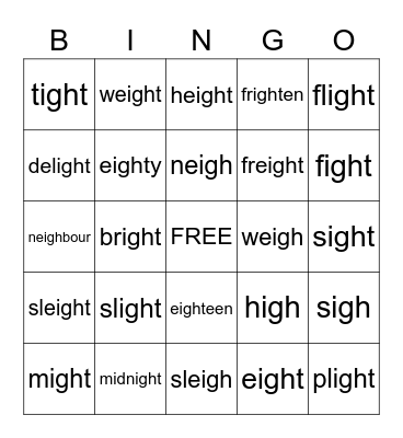igh/eigh BINGO Card