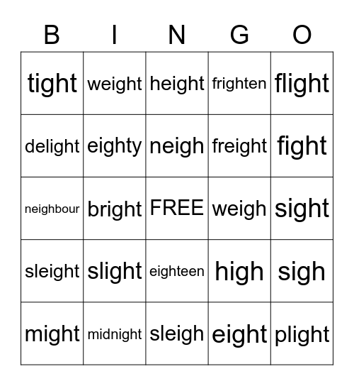 igh/eigh BINGO Card