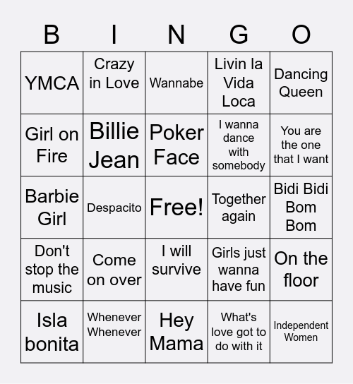 Inside Look Musical Bingo Card