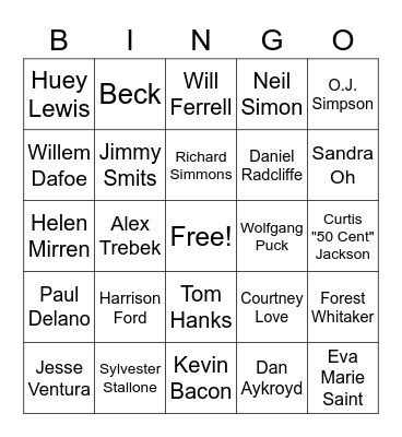 Famous July Birthdays Bingo Card