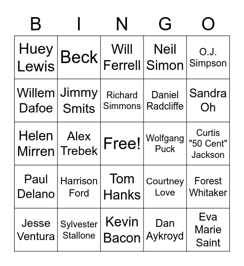 Famous July Birthdays Bingo Card