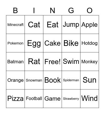 Word Bingo Card