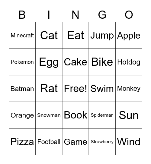 Word Bingo Card