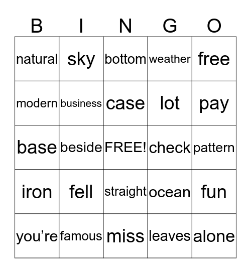 5th Bingo Card