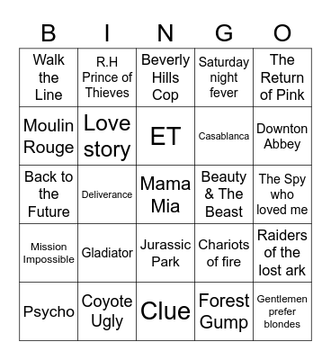 Movie Bingo July Bingo Card