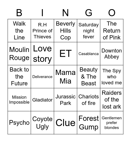 Movie Bingo July Bingo Card