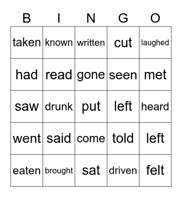 IRREGULAR VERBS (PAST SIMPLE & PAST PARTICIPLE) Bingo Card