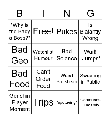 insack Bingo Card