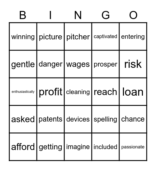 Spelling bee Bingo Card