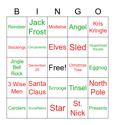 Christmas in July Bingo Card