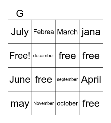 Month of the year Bingo Card