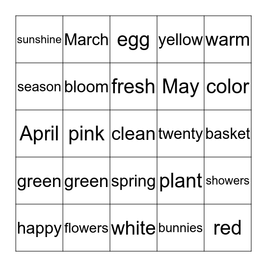 Spring Bingo Card