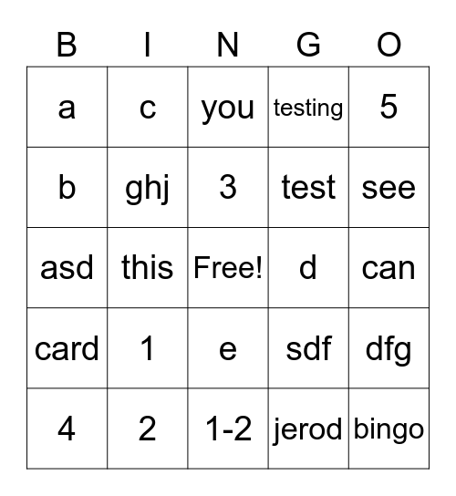 Untitled Bingo Card