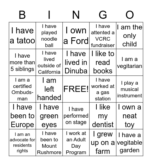 Team # 2 Bingo Card