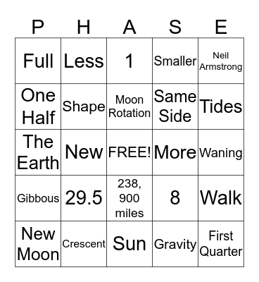 Moon Phase Bingo Card