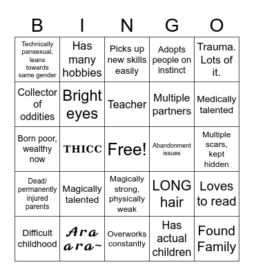 𝒜𝓃𝒽𝑒 𝐵𝒾𝓃𝑔𝑜 Bingo Card