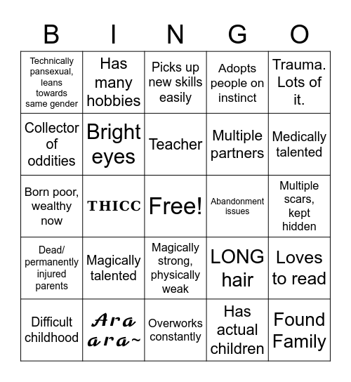 𝒜𝓃𝒽𝑒 𝐵𝒾𝓃𝑔𝑜 Bingo Card