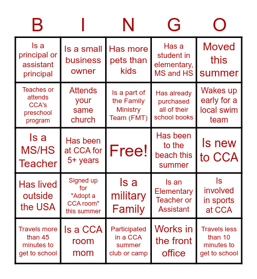 CCA BINGO: Find a Family That... Bingo Card