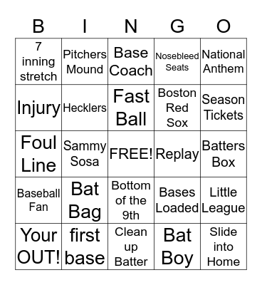 Baseball  Bingo Card