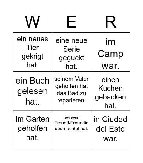 Finde jemand der... Bingo Card