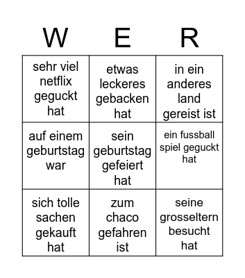 Finde jemand der Bingo Card
