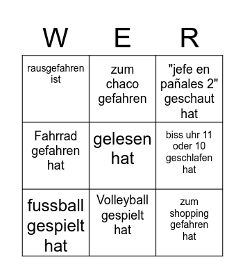finde jemand der Bingo Card