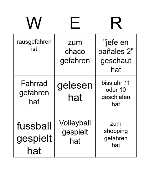 finde jemand der Bingo Card