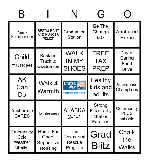 24 Ways United Way is helping Alaskans Bingo Card