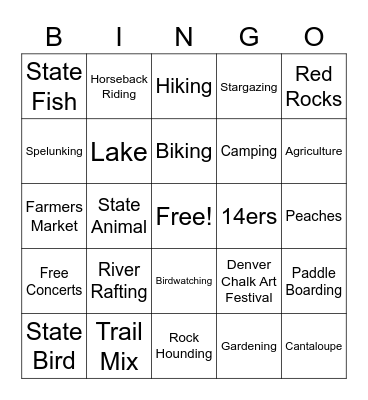 Colorado Summer Bingo Card