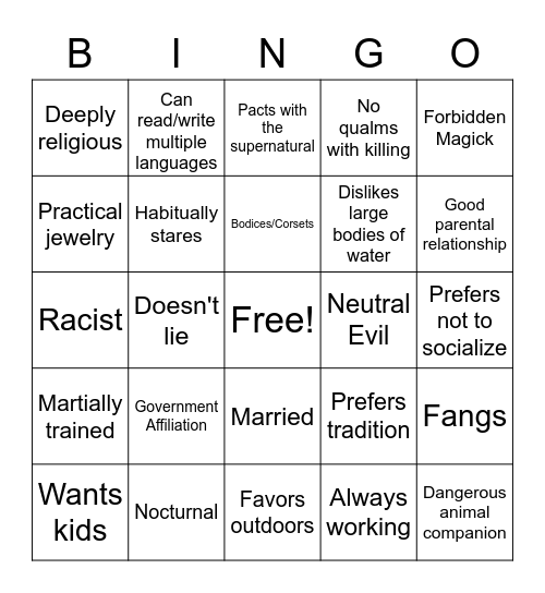 Veyha Bingo Card
