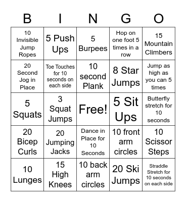 Fitness Bingo Card