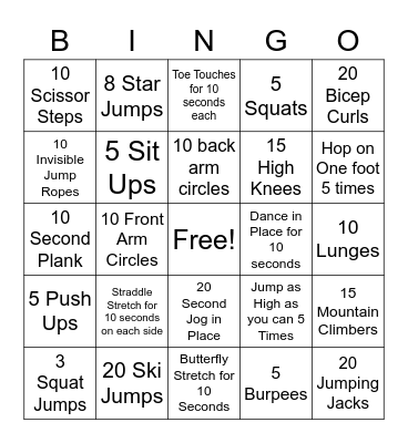 Fitness Bingo Card