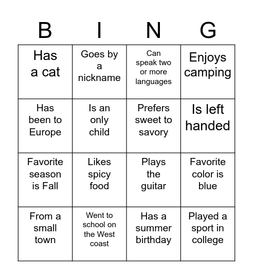 Untitled Bingo Card