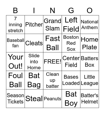 Baseball  Bingo Card