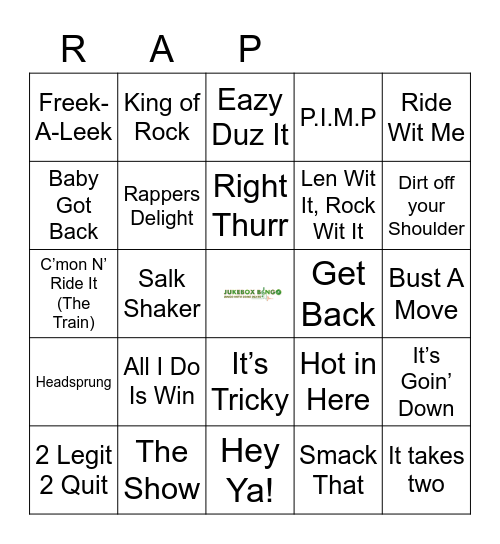 Jukebox Bingo Rap Bingo Card