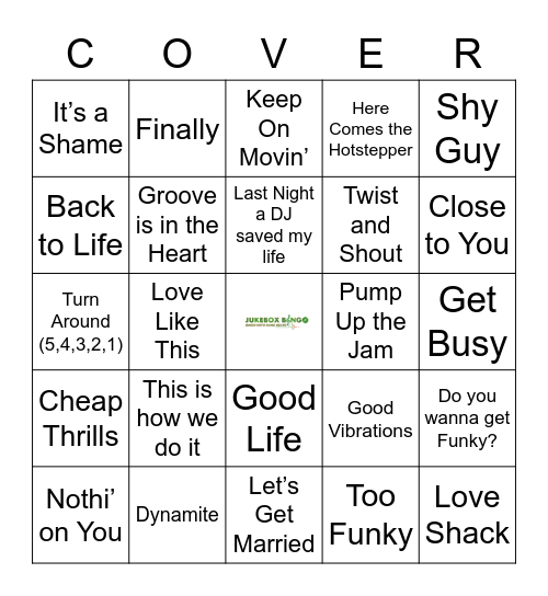 Jukebox Bingo Dance Coverall Bingo Card